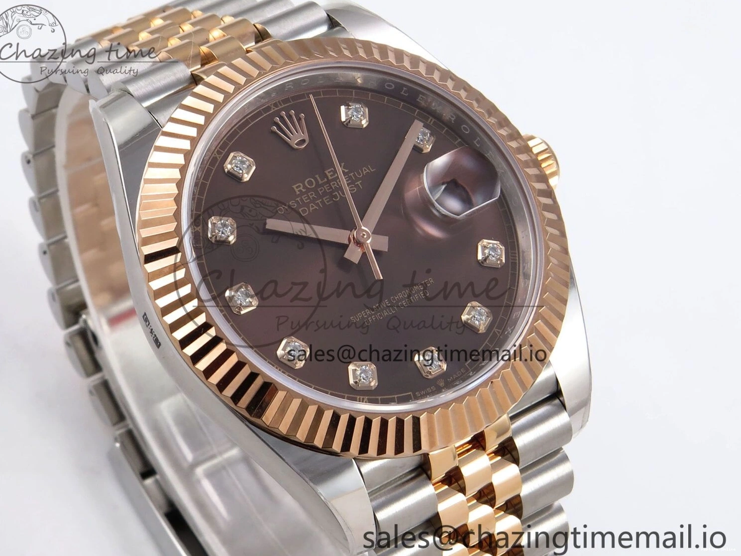 0130 DateJust 41 126331 ARF 1:1 Best Edition 904L Steel Brown Diamonds Dial on SS RG Jubilee Bracelet SH3235（Gain Weight） Thermal 1111